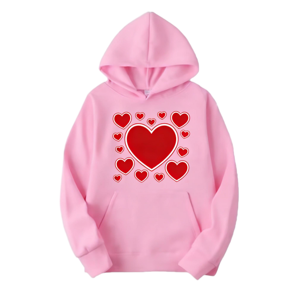 Romantic Pink Red Heart Cluster Print Hoodie