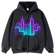 Urban Black Neon City Skyline Zip-Up Hoodie